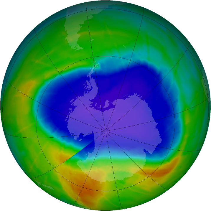 Antarctic ozone map for 15 October 2010